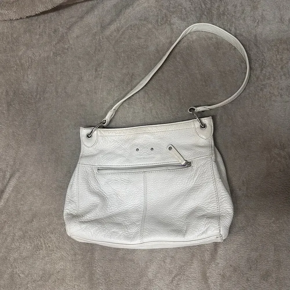 Stone Mountain White Leather Shoulder Bag Y2K Boho Purse - Picture 5 of 14